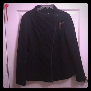 Eileen Fisher100%cotton fitted quilted navy jacket